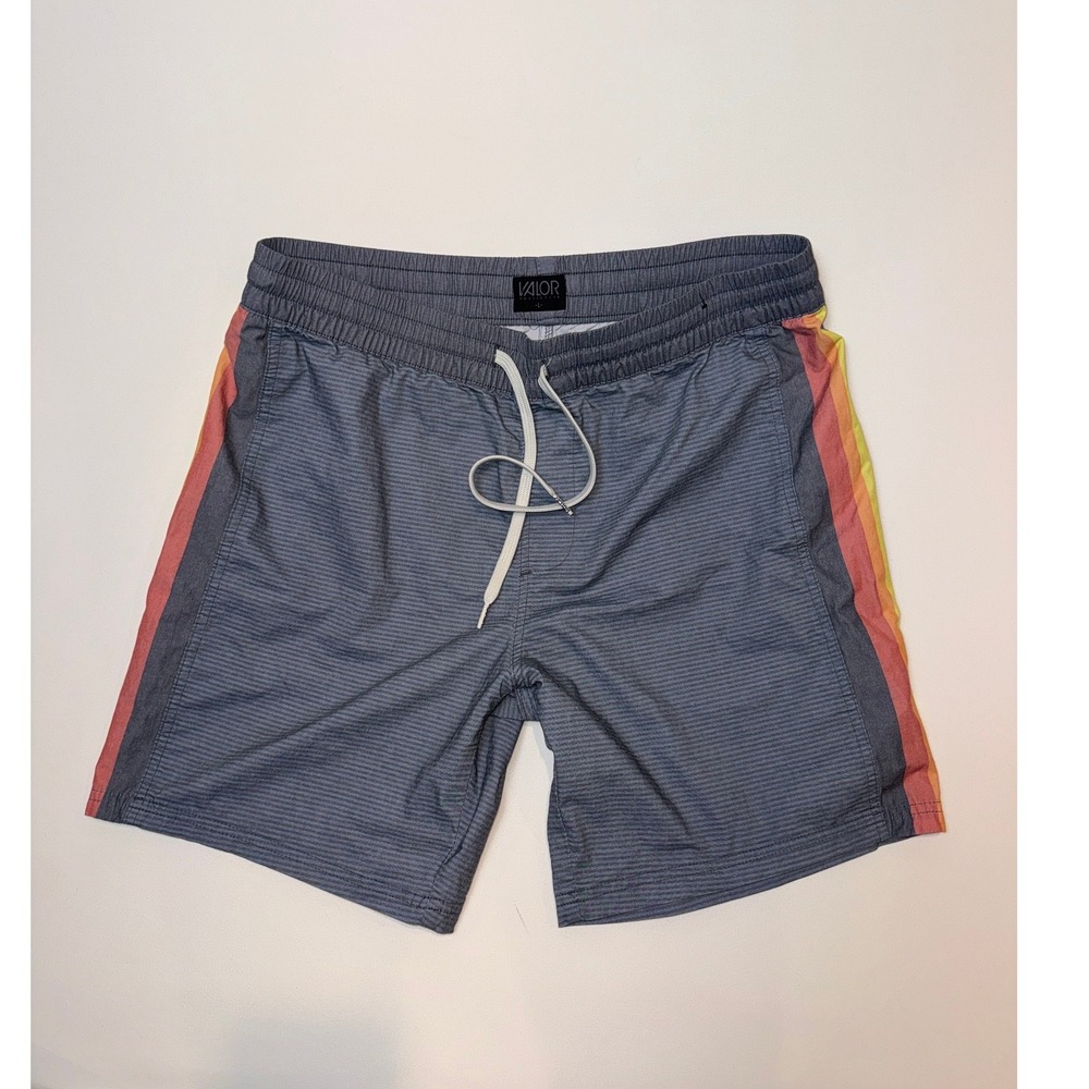 Valor Collective Mens Grey Striped Board Shorts Sunset Side Stripe Sz Large(408)